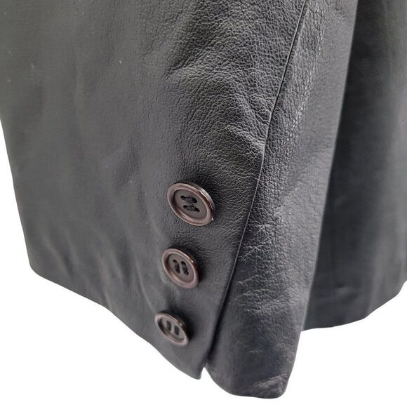 Vintage 80s Newport News Leather Coat Blazer Notched Collar Button Down Black 18 - Picture 10 of 15